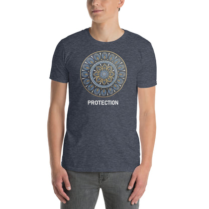 Unisex Softstyle T-Shirt (mandala with gold rim on front | PROTECTION in white lettering)