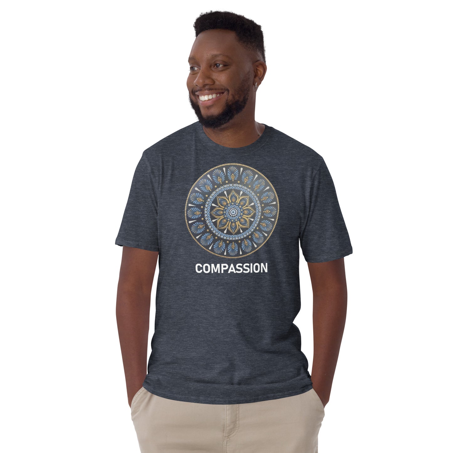 Unisex Softstyle T-Shirt (mandala with gold rim | on front | COMPASSION in white lettering)