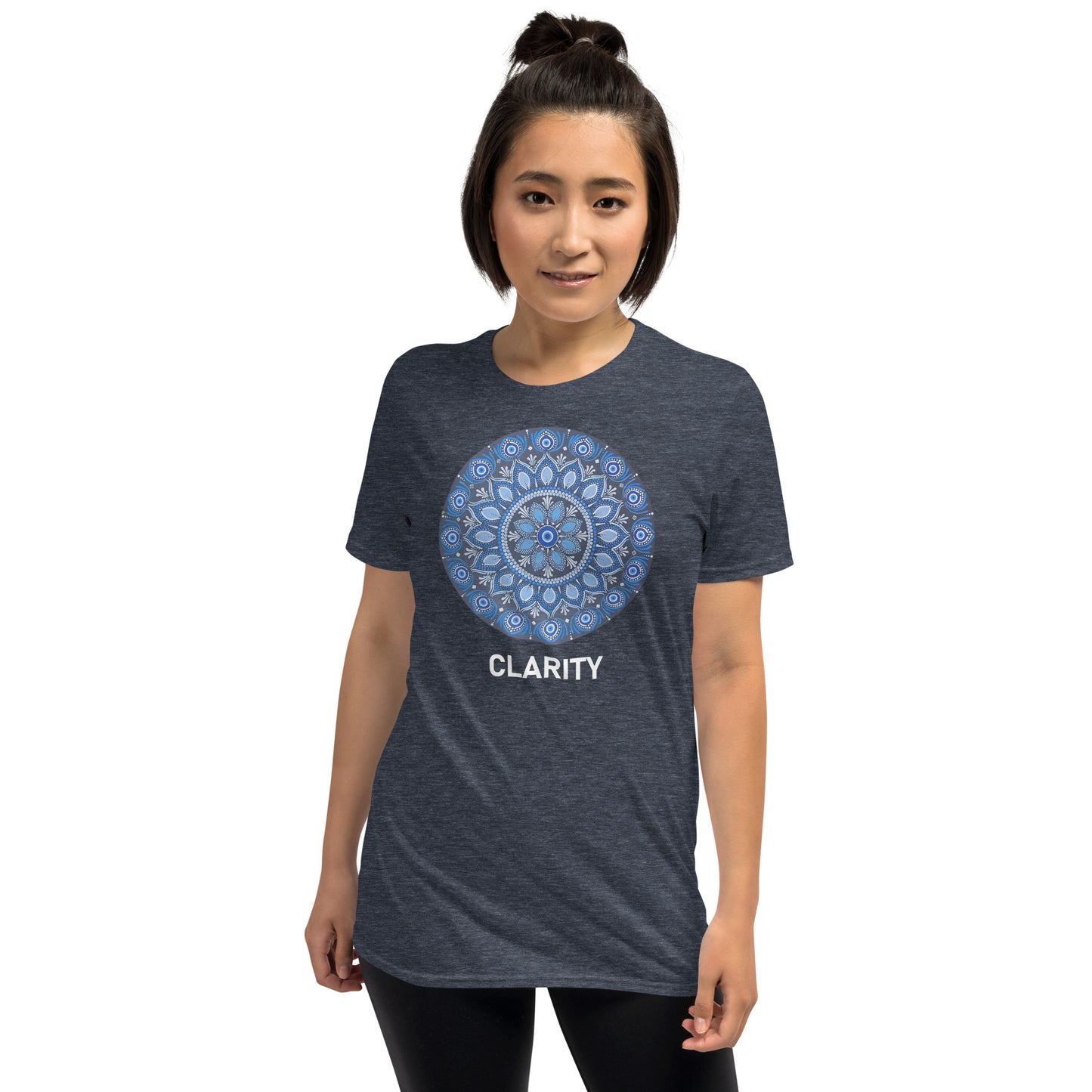 Unisex Softstyle T-Shirt (all blue mandala | on front | CLARITY in white lettering)