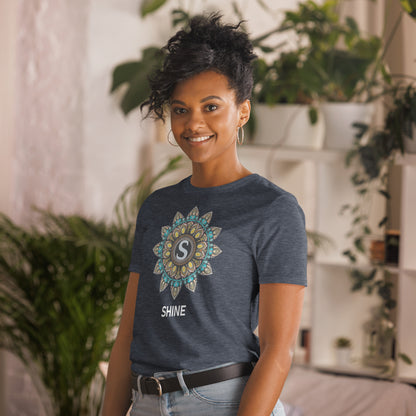 Unisex Softstyle T-Shirt (mandala with S in core | on front | SHINE in white lettering)