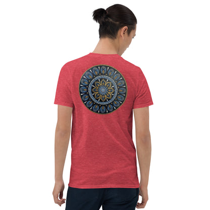 Unisex Softstyle T-Shirt (mandala with gold rim on back | PROTECTION in black lettering on front)