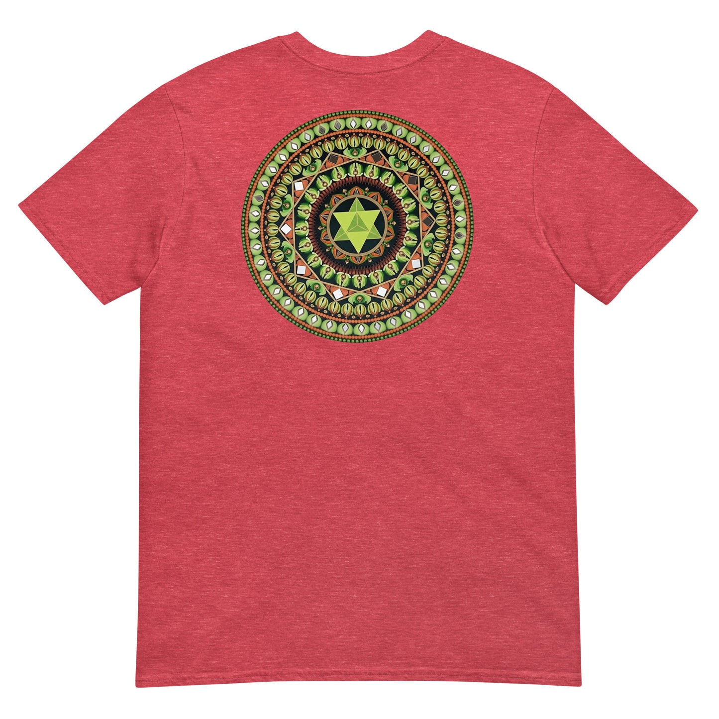 Unisex Softstyle T-Shirt (mandala with green star on back | HARMONY in black lettering on front)