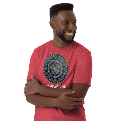Unisex Softstyle T-Shirt (mandala with gold rim | on front | COMPASSION in white lettering)
