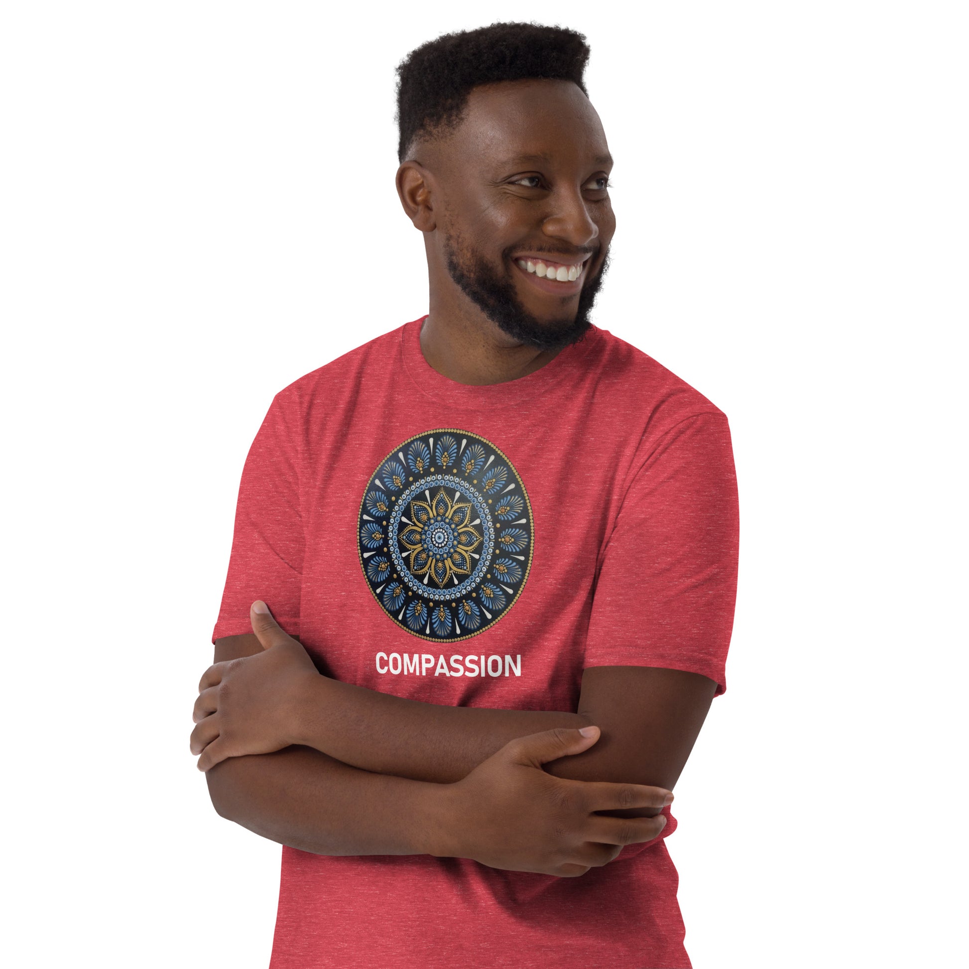 Unisex Softstyle T-Shirt (mandala with gold rim | on front | COMPASSION in white lettering)