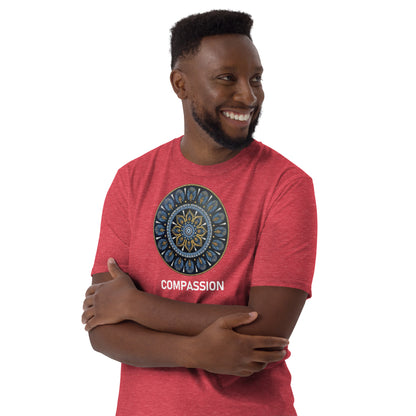 Unisex Softstyle T-Shirt (mandala with gold rim | on front | COMPASSION in white lettering)