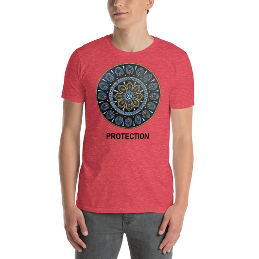 Unisex Softstyle T-Shirt (mandala with gold rim on front | PROTECTION in black lettering)