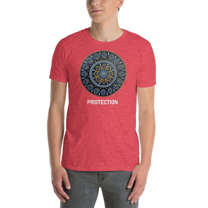 Unisex Softstyle T-Shirt (mandala with gold rim on front | PROTECTION in white lettering)