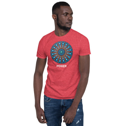 Unisex Softstyle T-Shirt (mandala with red lines | on front | POWER in white lettering)