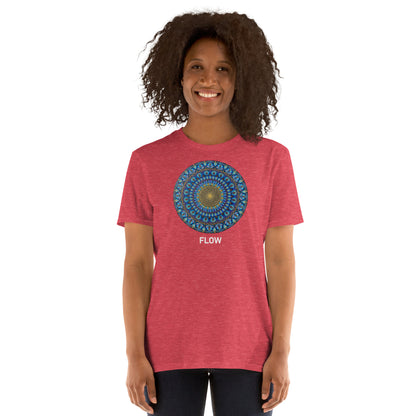 Unisex Softstyle T-Shirt (mandala with golden core | on front | FLOW in white lettering)