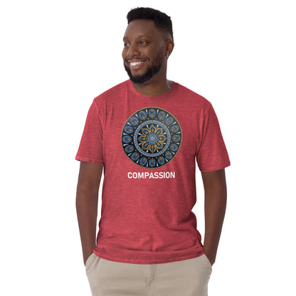 Unisex Softstyle T-Shirt (mandala with gold rim | on front | COMPASSION in white lettering)