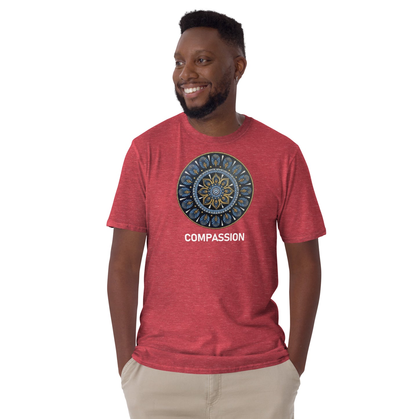 Unisex Softstyle T-Shirt (mandala with gold rim | on front | COMPASSION in white lettering)