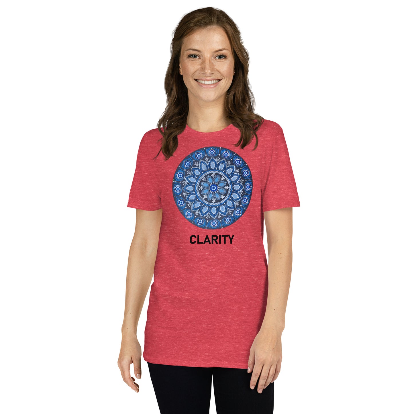 Unisex Softstyle T-Shirt (all blue mandala | on front | CLARITY in black lettering)