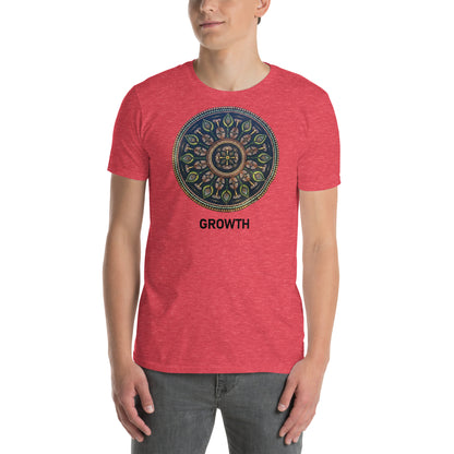 Unisex Softstyle T-Shirt (mandala with cross in the core | on front | GROWTH in black lettering)