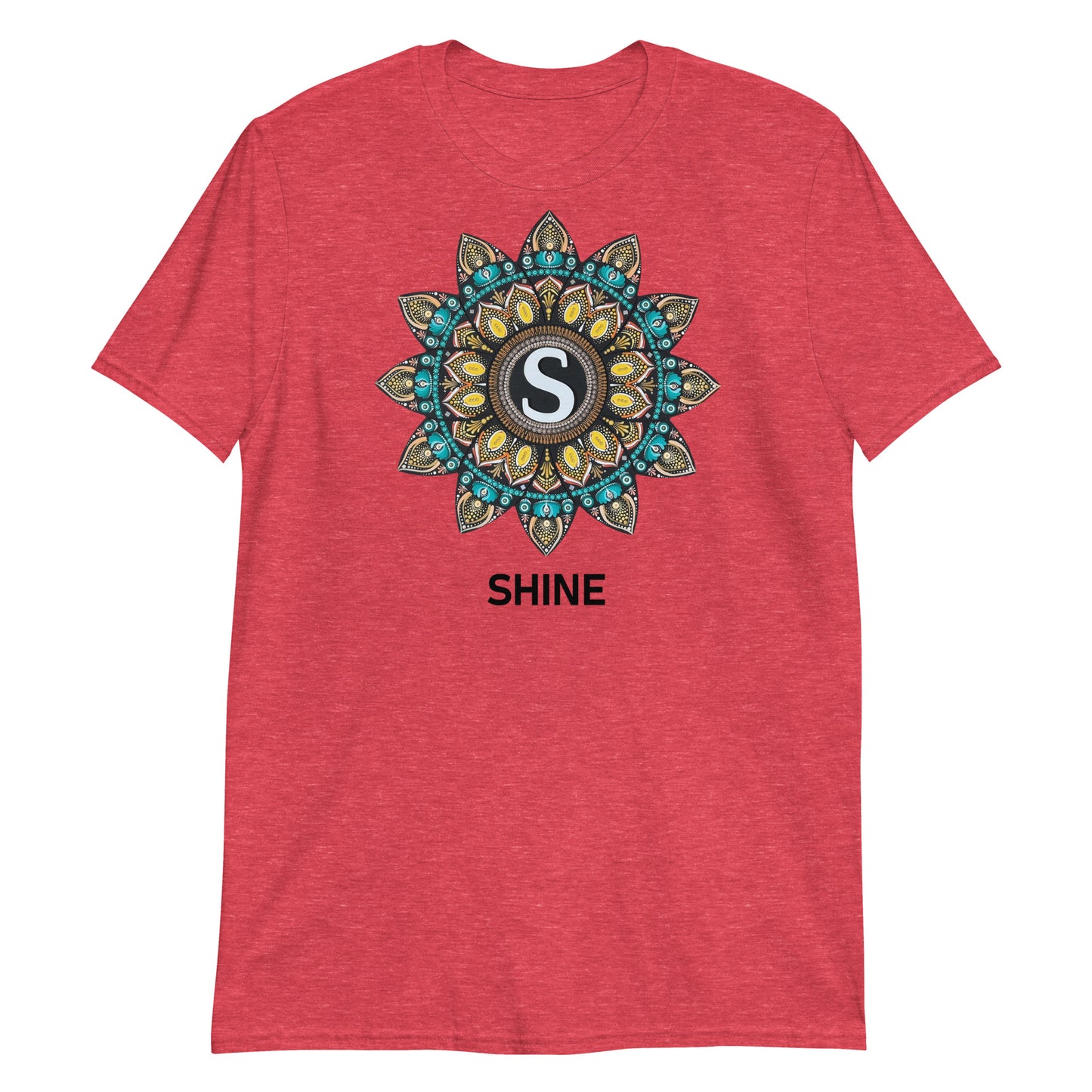 Unisex Softstyle T-Shirt (mandala with "S" in core | on front | SHINE in black lettering)