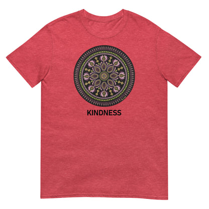 Unisex Softstyle T-Shirt (mandala with magenta rim | on front | KINDNESS in black lettering)