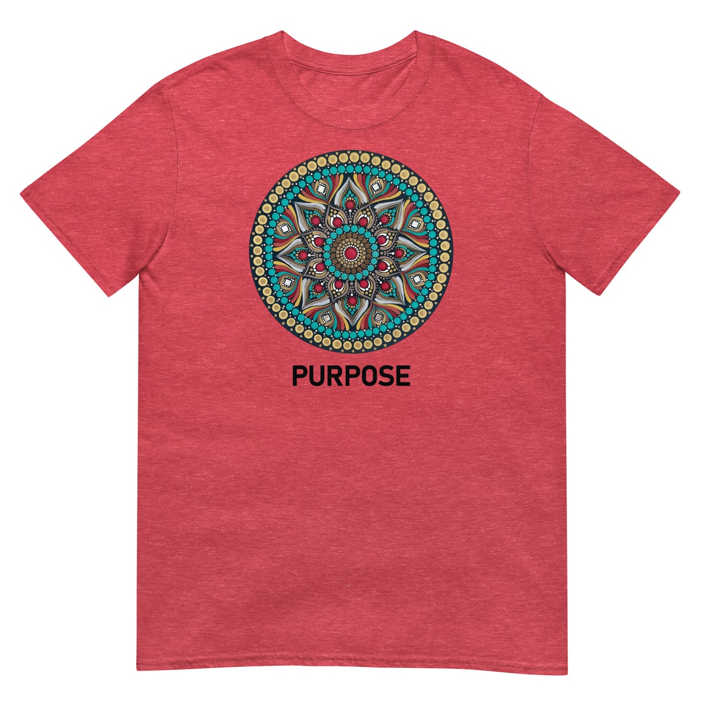 Unisex Softstyle T-Shirt (mandala with red core | on front | PURPOSE in black lettering)