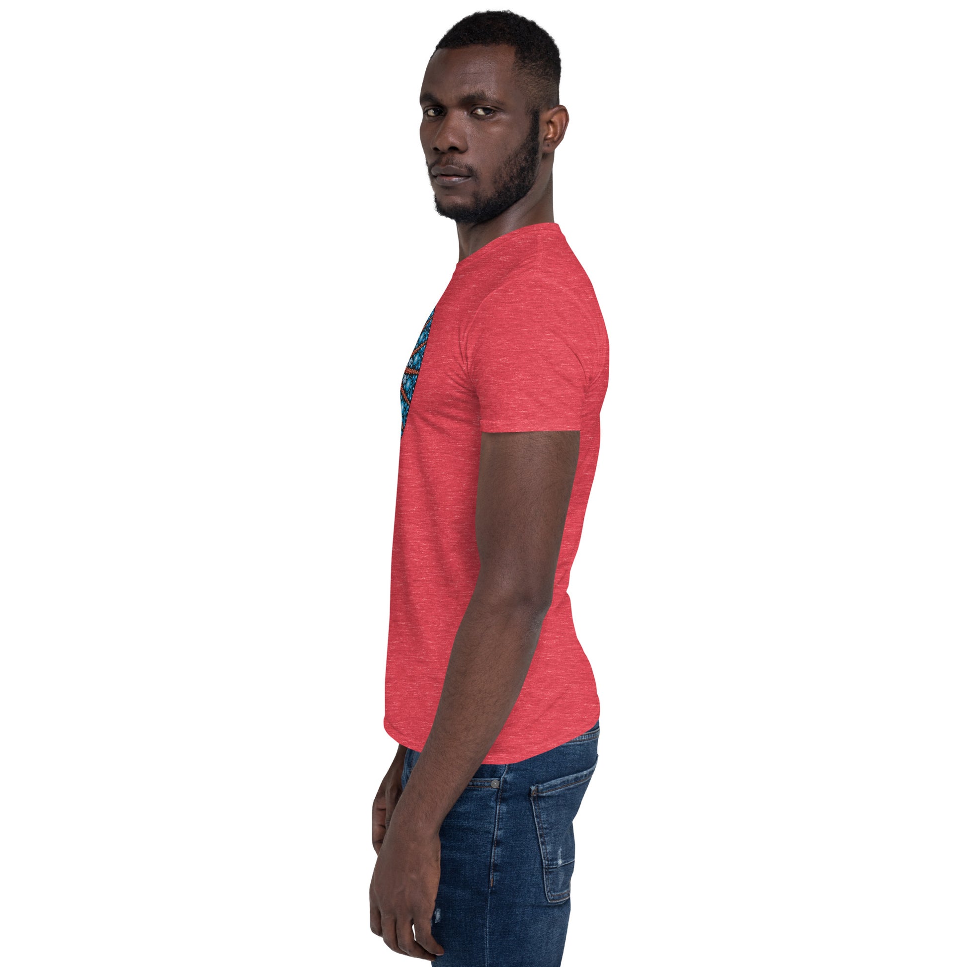 Unisex Softstyle T-Shirt (mandala with red lines | on front | POWER in white lettering)