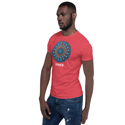 Unisex Softstyle T-Shirt (mandala with red lines | on front | POWER in white lettering)