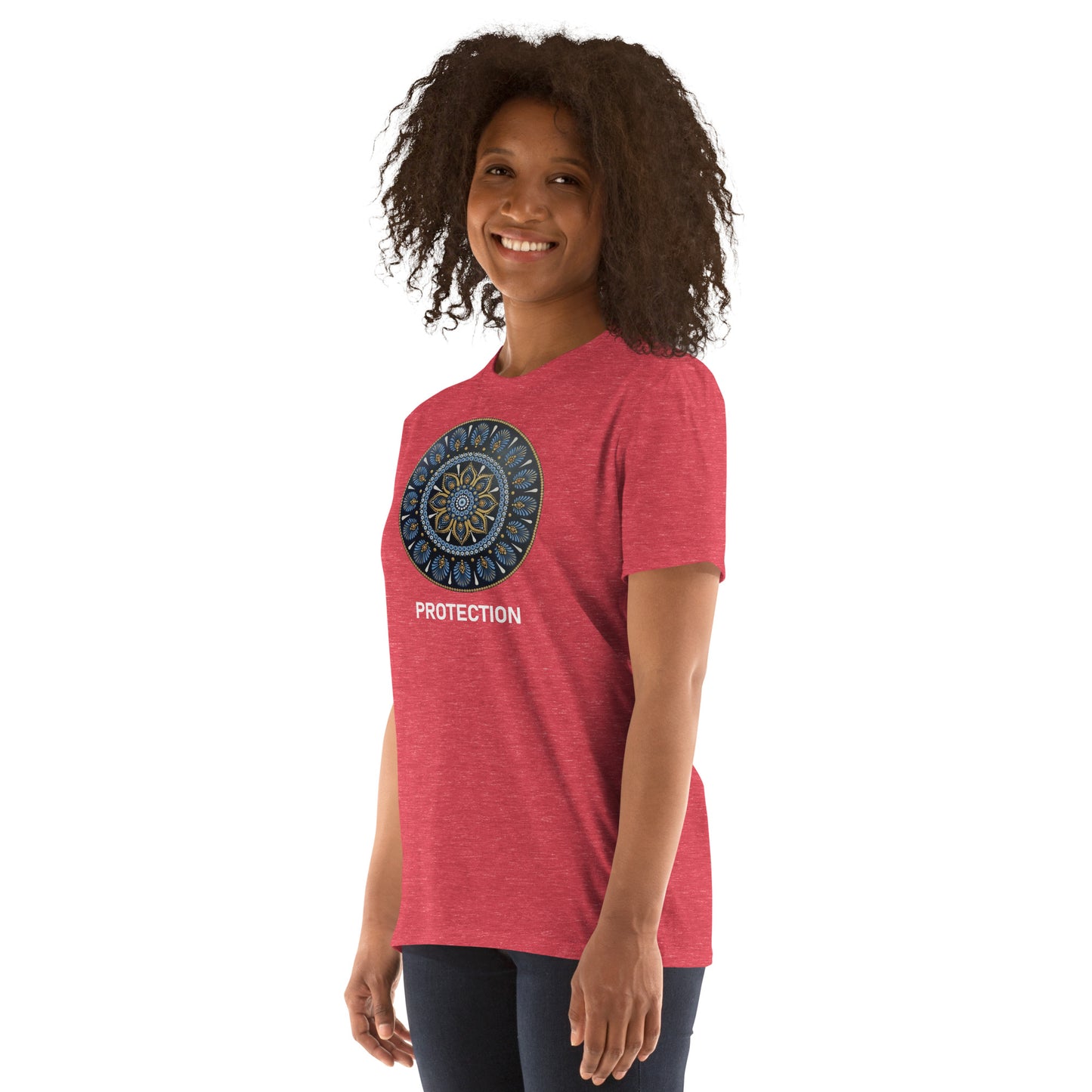 Unisex Softstyle T-Shirt (mandala with gold rim | on front | PROTECTION in white lettering)