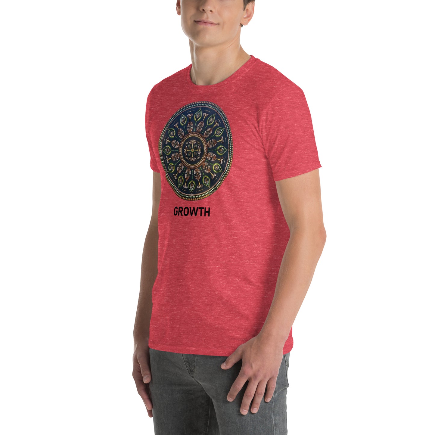 Unisex Softstyle T-Shirt (mandala with cross in the core | on front | GROWTH in black lettering)