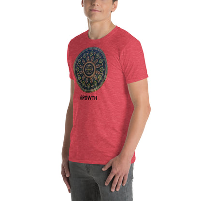 Unisex Softstyle T-Shirt (mandala with cross in the core | on front | GROWTH in black lettering)
