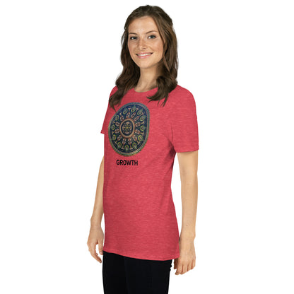 Unisex Softstyle T-Shirt (mandala with cross in the core | on front | GROWTH in black lettering)