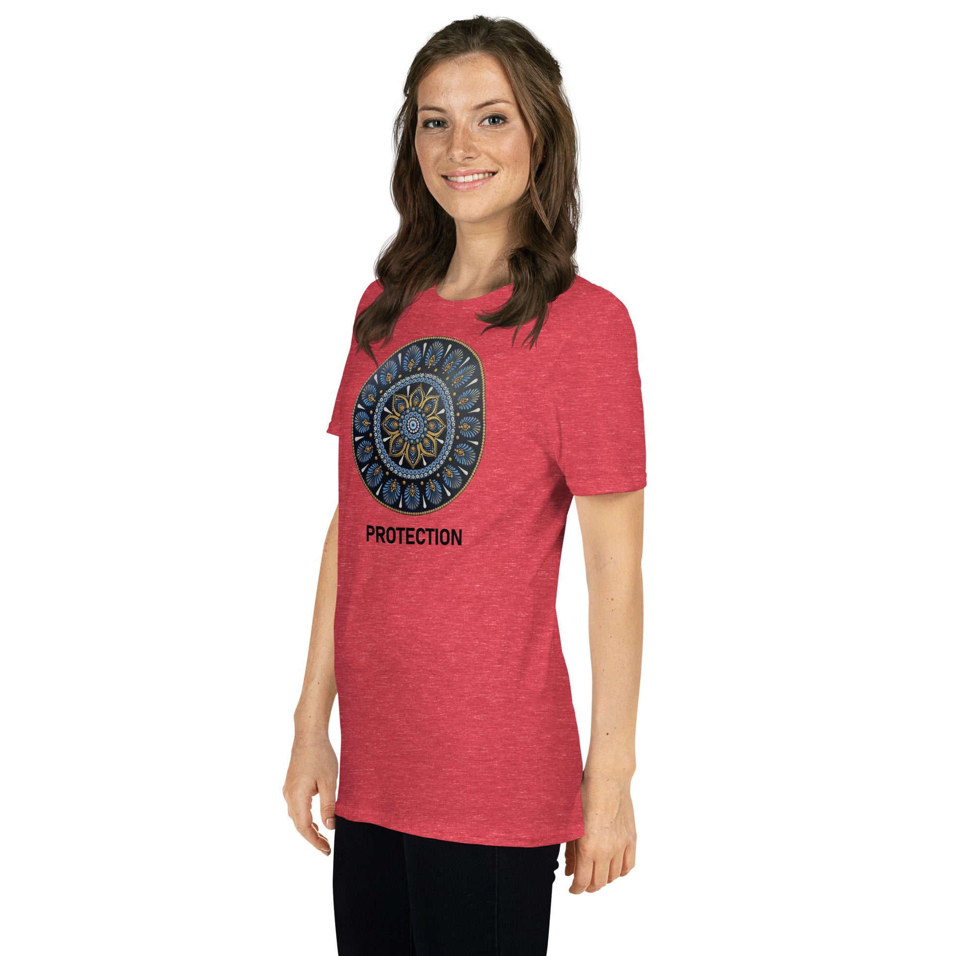 Unisex Softstyle T-Shirt (mandala with gold outer rim | on front | PROTECTION in black lettering)