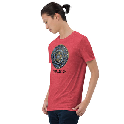 Unisex Softstyle T-Shirt (mandala with gold rim | on front | COMPASSION in black lettering)