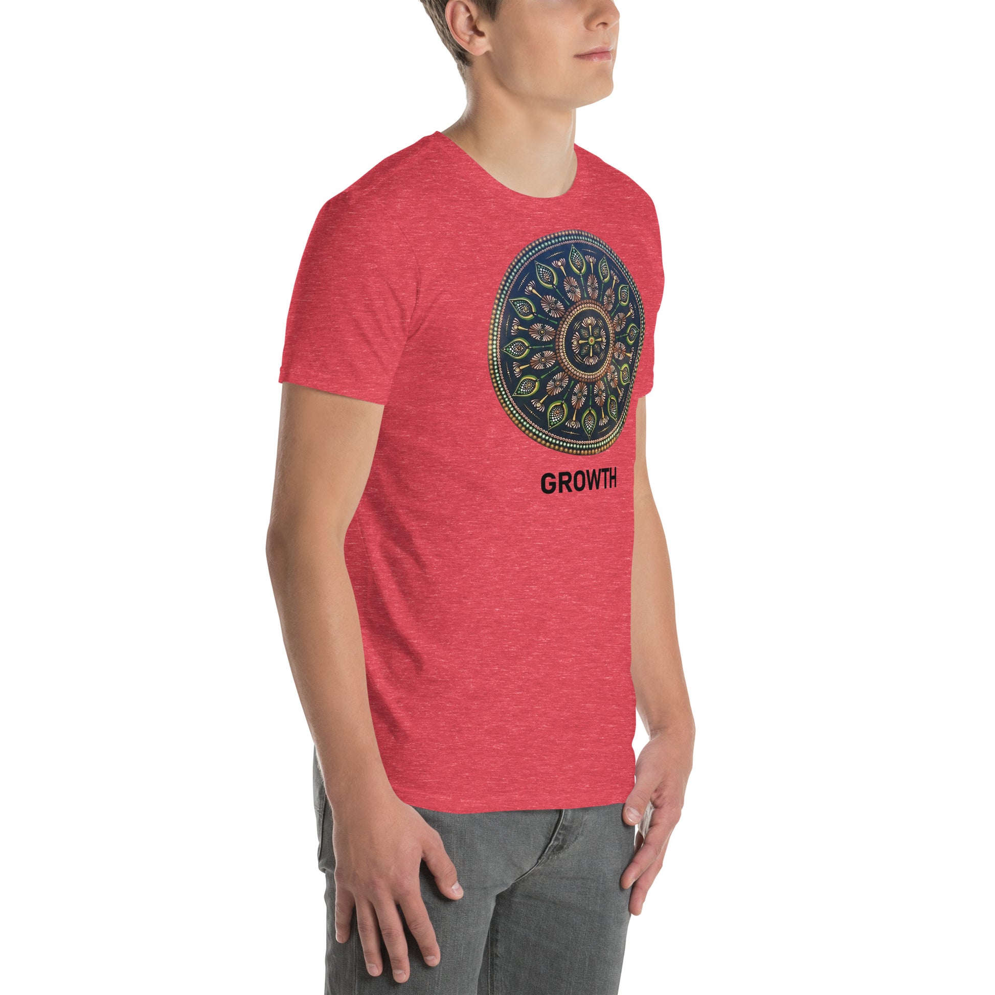 Unisex Softstyle T-Shirt (mandala with cross in the core | on front | GROWTH in black lettering)