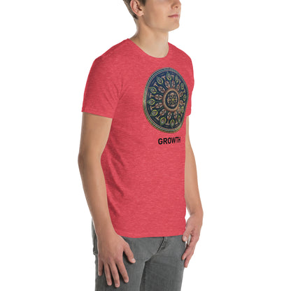 Unisex Softstyle T-Shirt (mandala with cross in the core | on front | GROWTH in black lettering)
