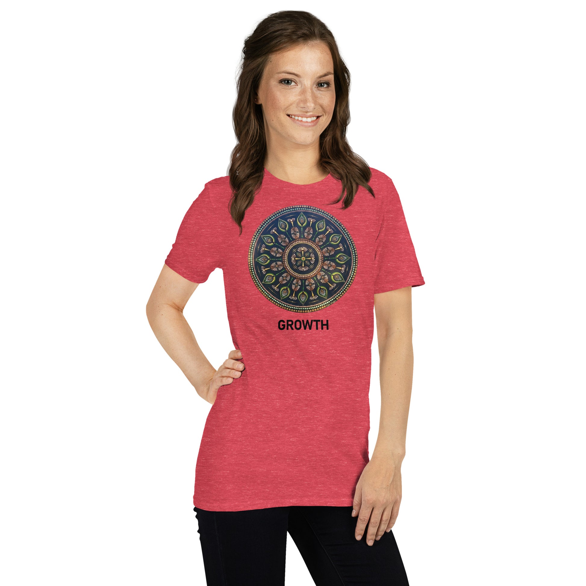 Unisex Softstyle T-Shirt (mandala with cross in the core | on front | GROWTH in black lettering)