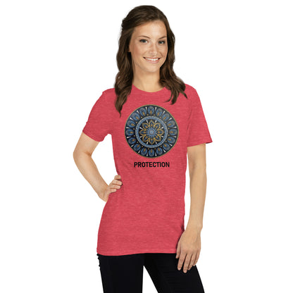 Unisex Softstyle T-Shirt (mandala with gold outer rim | on front | PROTECTION in black lettering)
