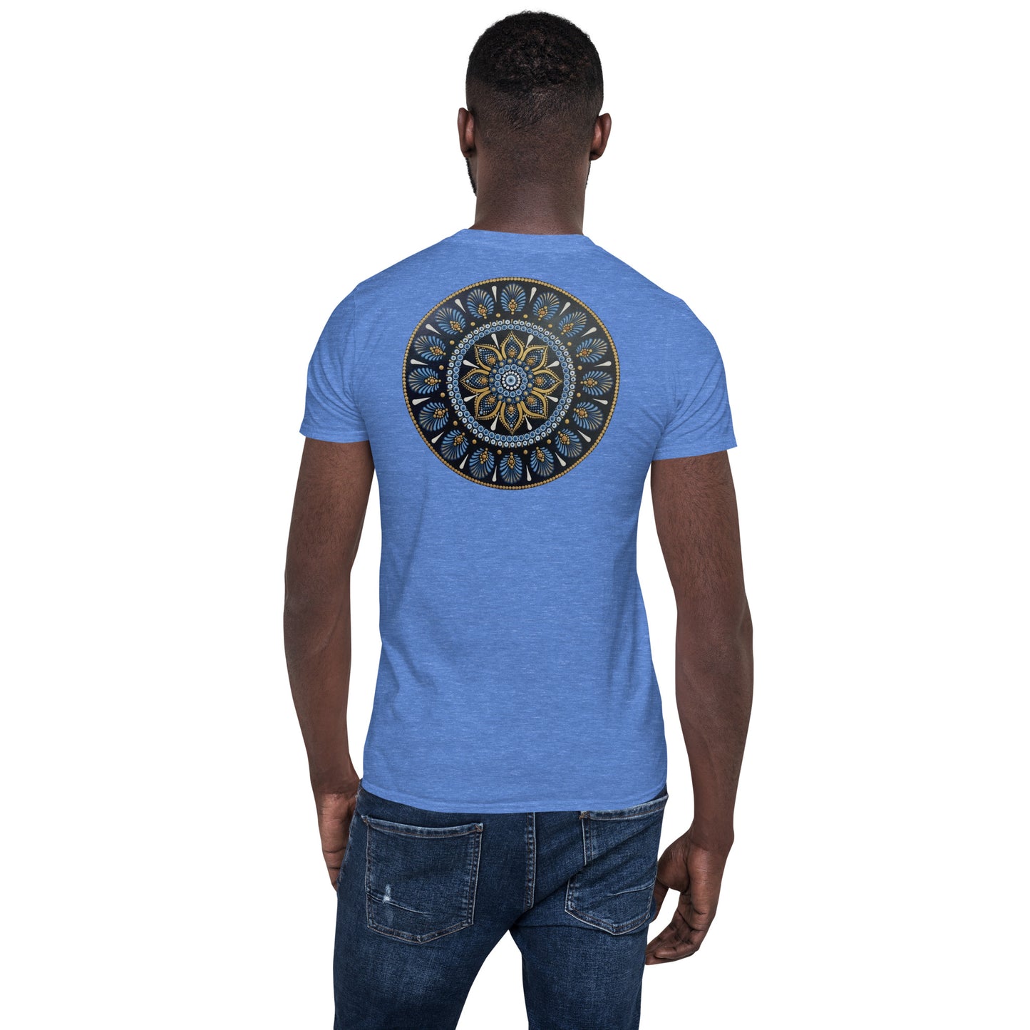Unisex Softstyle T-Shirt (mandala with gold rim on back | PROTECTION in white lettering)