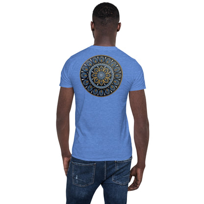 Unisex Softstyle T-Shirt (mandala with gold rim on back | PROTECTION in white lettering)