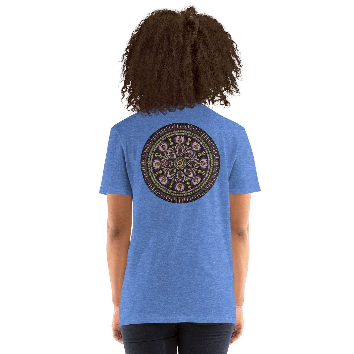 Unisex Softstyle T-Shirt (mandala with magenta rim on back | KINDNESS in black lettering on front)