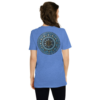 Unisex Softstyle T-Shirt (mandala with 3 loops in core on back | FAMILY in black lettering on front)