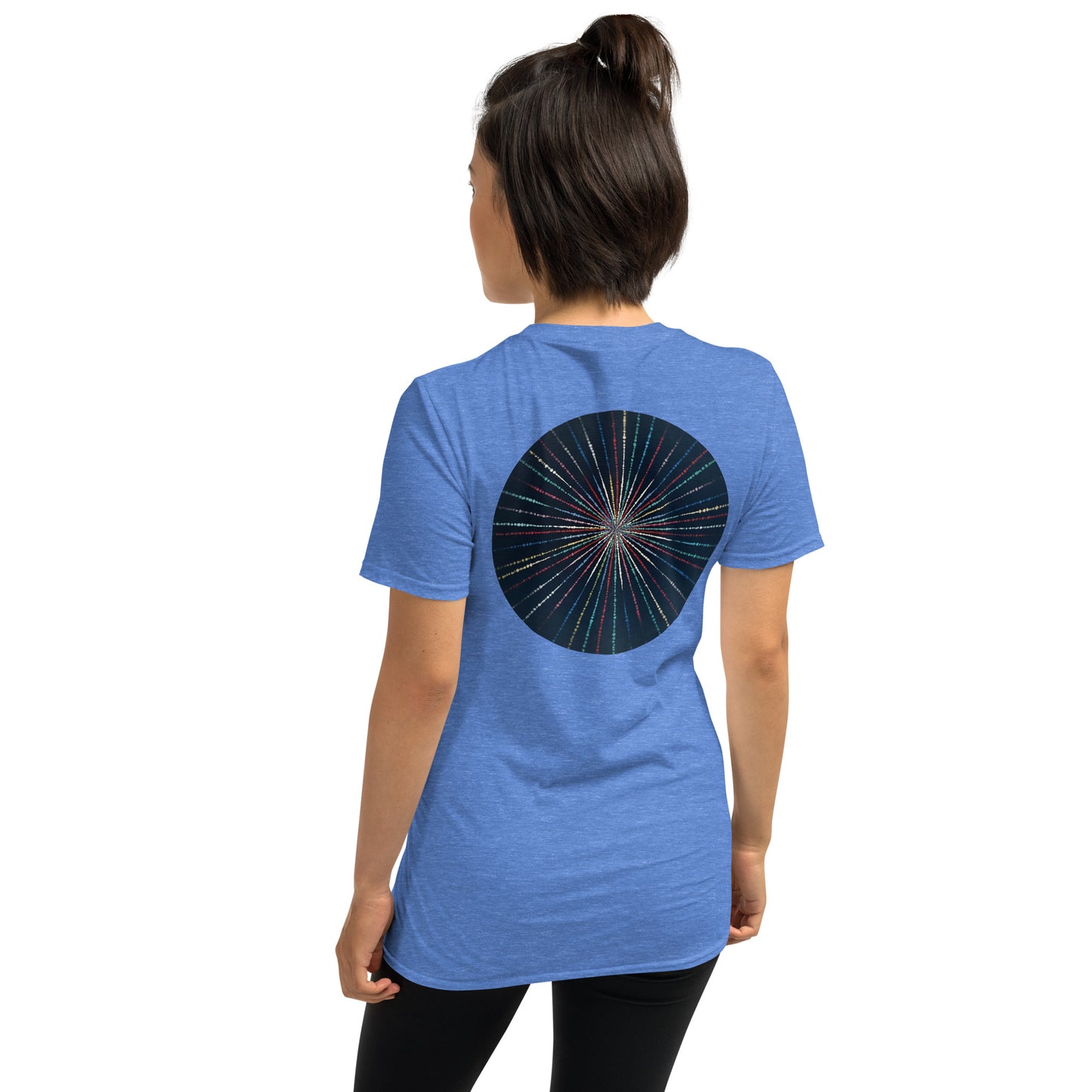 Unisex Softstyle T-Shirt (mandala with streams of light on back | EXPANSION in black lettering on front)