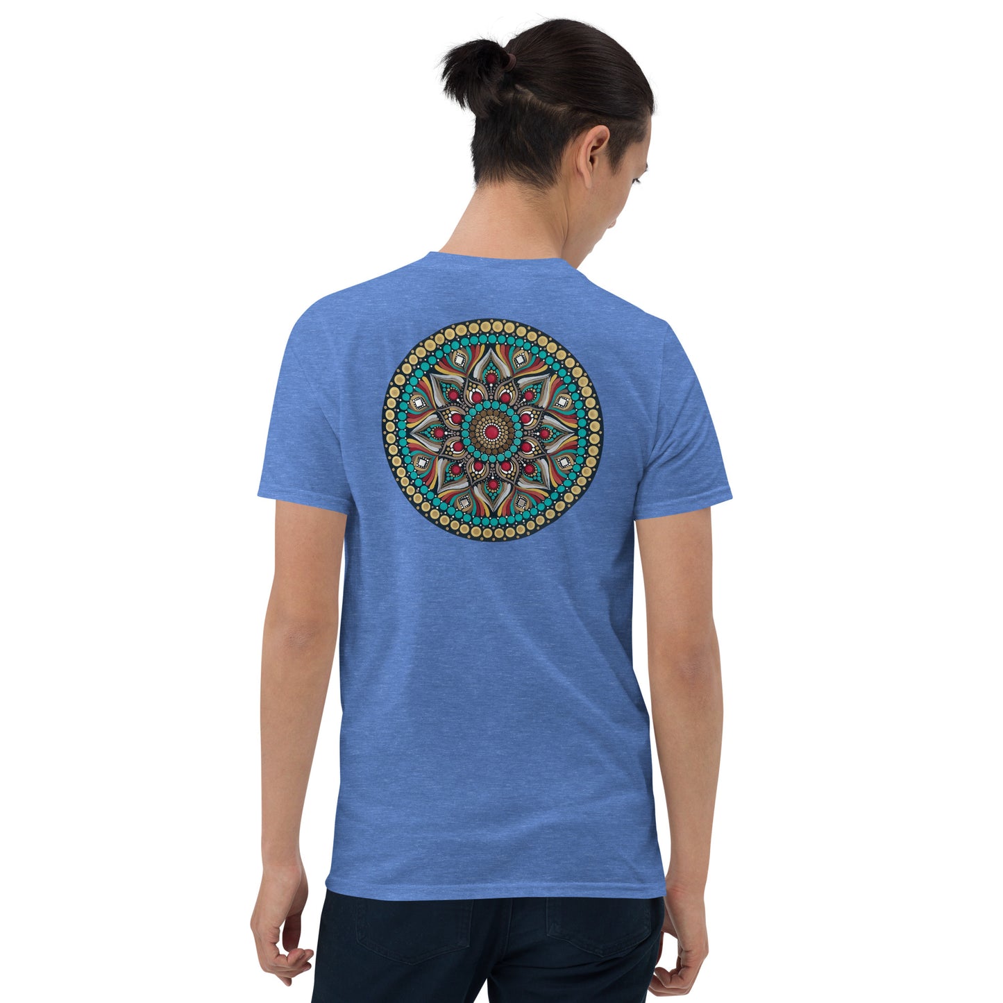 Unisex Softstyle T-Shirt (mandala with red core on back | PURPOSE in black lettering on front)