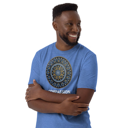 Unisex Softstyle T-Shirt (mandala with gold rim | on front | COMPASSION in white lettering)