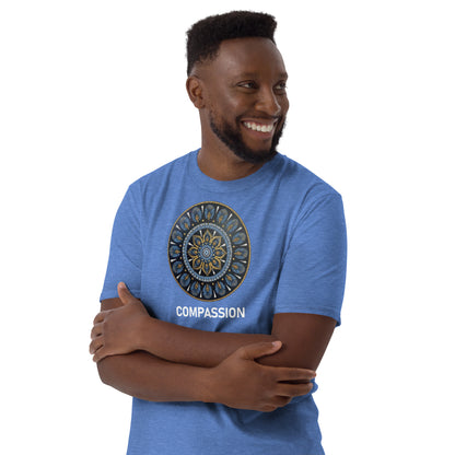 Unisex Softstyle T-Shirt (mandala with gold rim | on front | COMPASSION in white lettering)