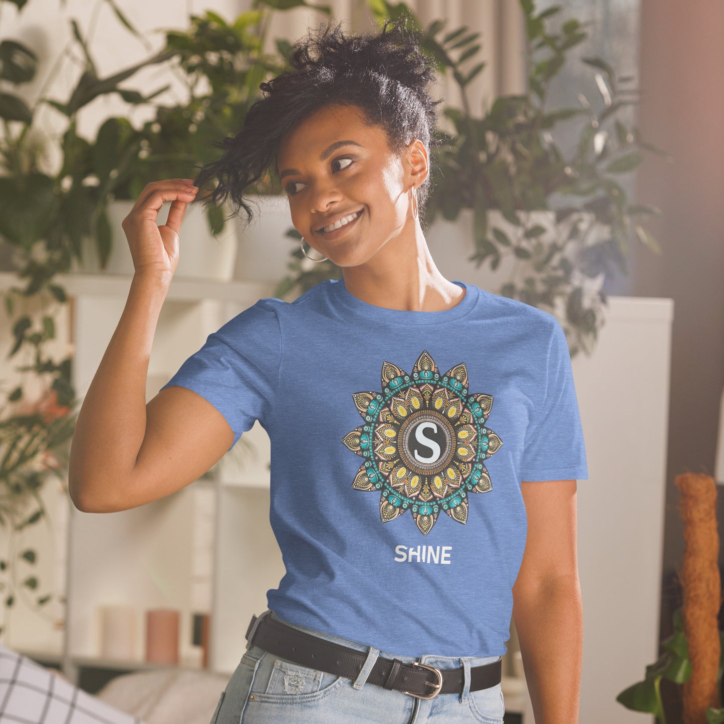 Unisex Softstyle T-Shirt (mandala with S in core | on front | SHINE in white lettering)