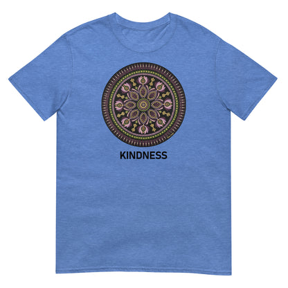 Unisex Softstyle T-Shirt (mandala with magenta rim | on front | KINDNESS in black lettering)