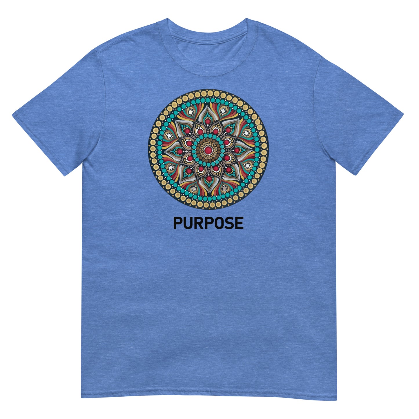 Unisex Softstyle T-Shirt (mandala with red core | on front | PURPOSE in black lettering)
