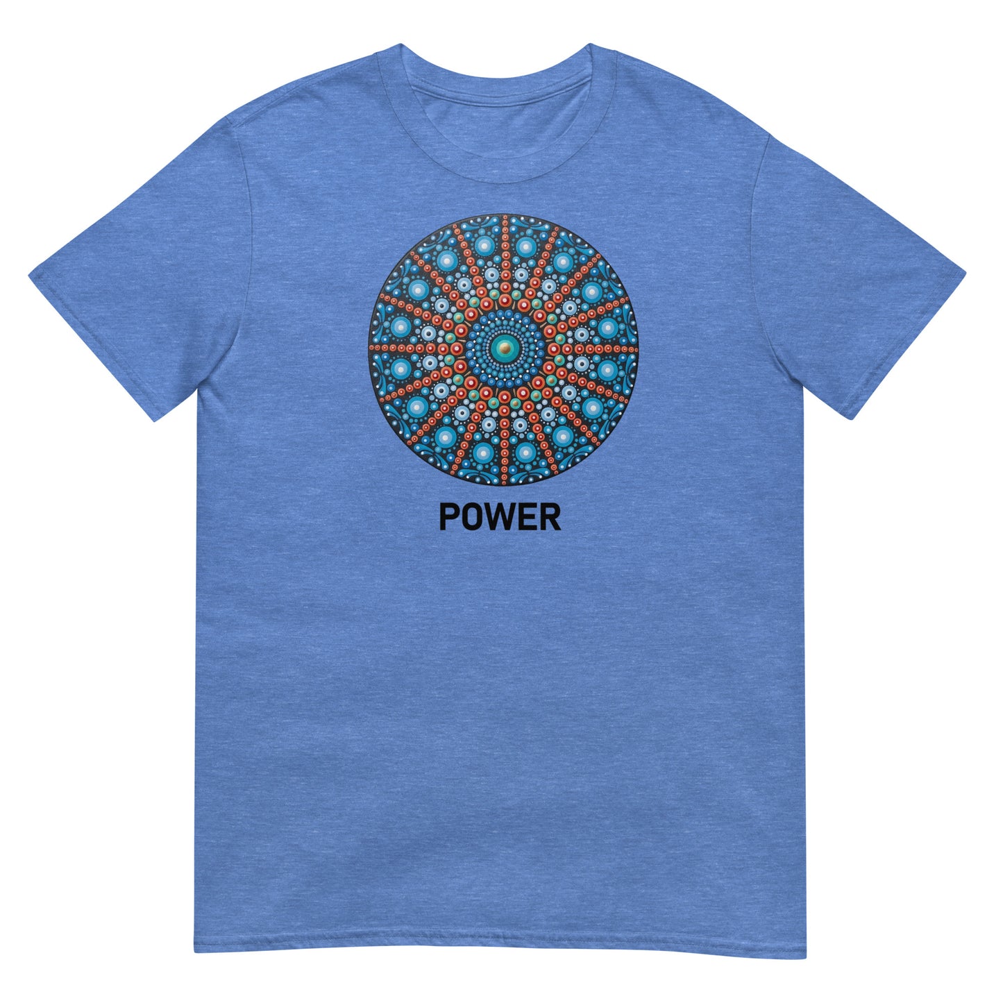 Unisex Softstyle T-Shirt (mandala with red lines | on front | POWER in black lettering)