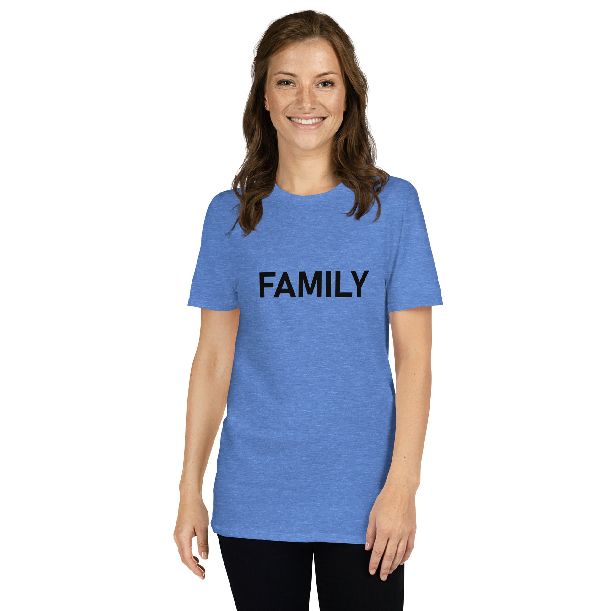 Unisex Softstyle T-Shirt (mandala with 3 loops in core on back | FAMILY in black lettering on front)