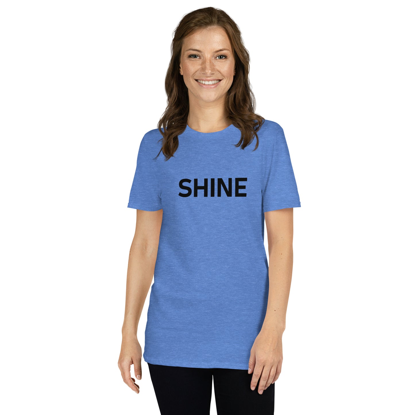 Unisex Softstyle T-Shirt (mandala with "S" in core on back | SHINE in black lettering on front)