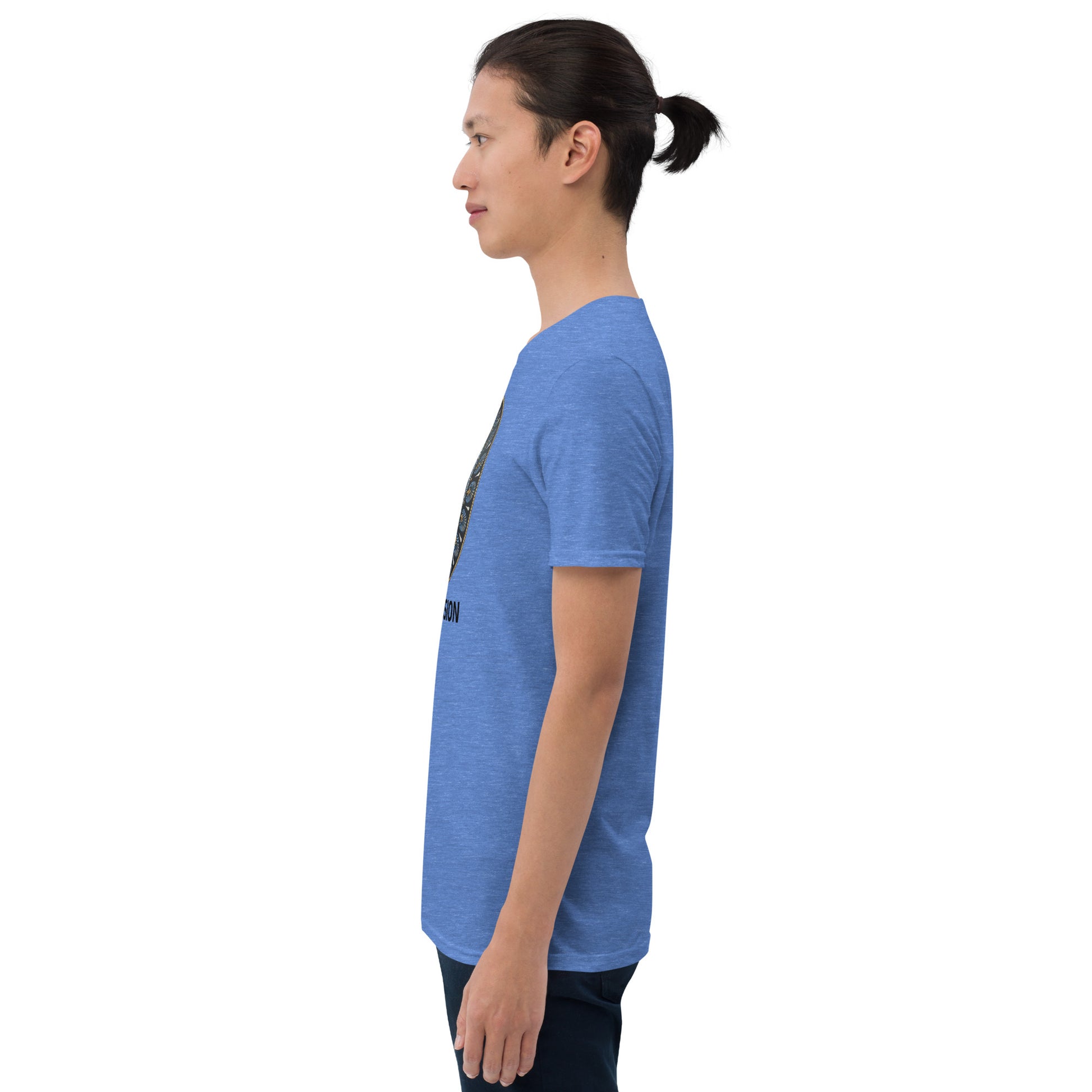 Unisex Softstyle T-Shirt (mandala with gold rim | on front | COMPASSION in black lettering)