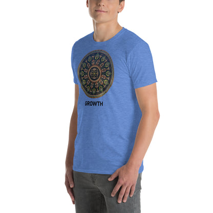 Unisex Softstyle T-Shirt (mandala with cross in the core | on front | GROWTH in black lettering)