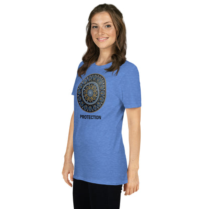 Unisex Softstyle T-Shirt (mandala with gold outer rim | on front | PROTECTION in black lettering)