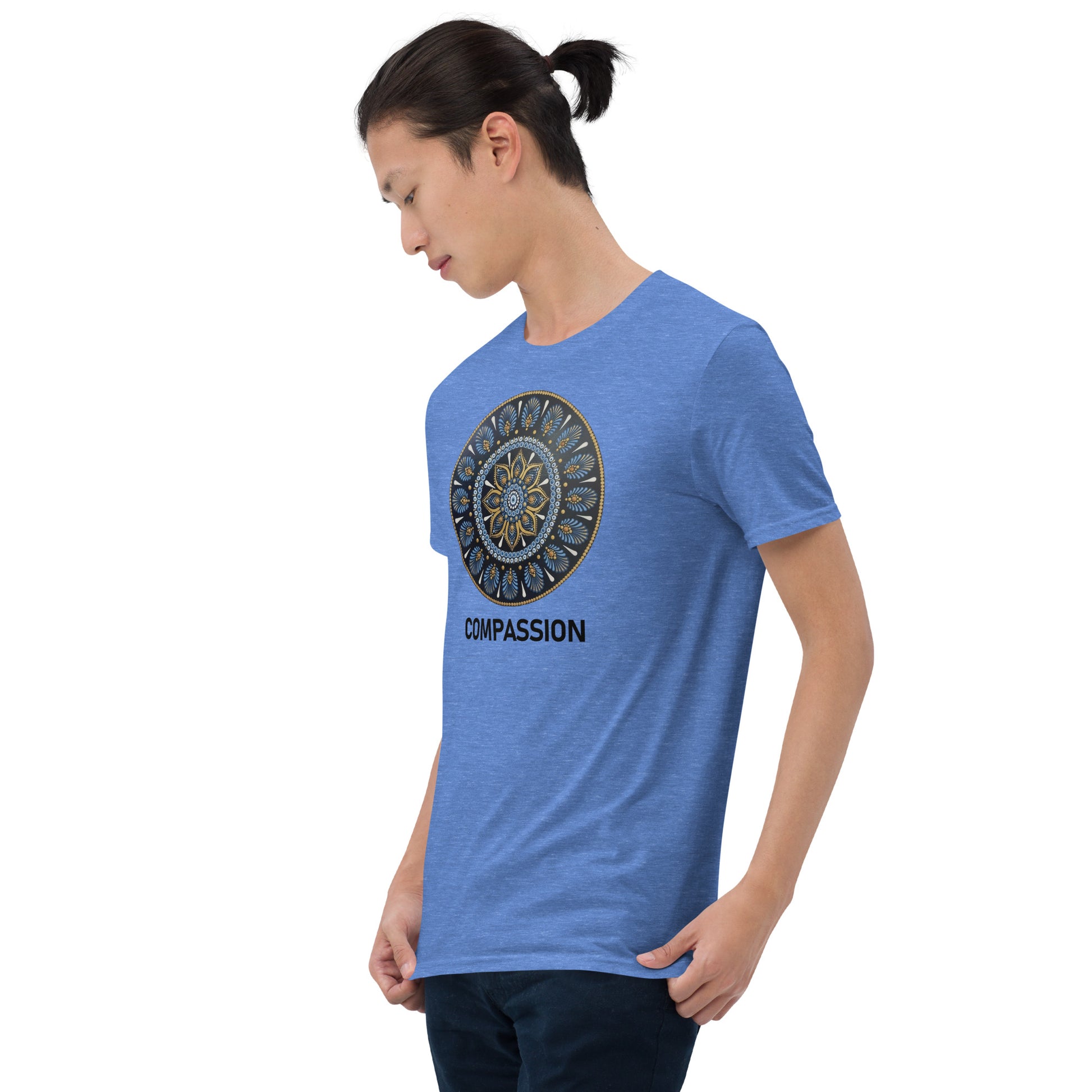 Unisex Softstyle T-Shirt (mandala with gold rim | on front | COMPASSION in black lettering)